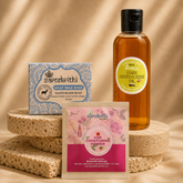Samskrithi Naturals Beauty and Hair Care Essentials (Pack of 3)| Goat Milk Soap, Nourishing Hair Oil(100ML), and Revitalizing Hair Conditioner Powder Set | Personal Care for Everyday Radiance and Well-Being (Pack of 3)