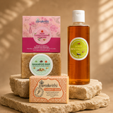 Samskrithi Naturals Complete Natural Hair Care Kit & Skin Care Kit, Hair Oil(100ML), Shampoo Bar, Carrot Soap | Gentle Cleansing | Your Eco-Friendly Solution for Healthy Hair and Skin (Pack of 4)