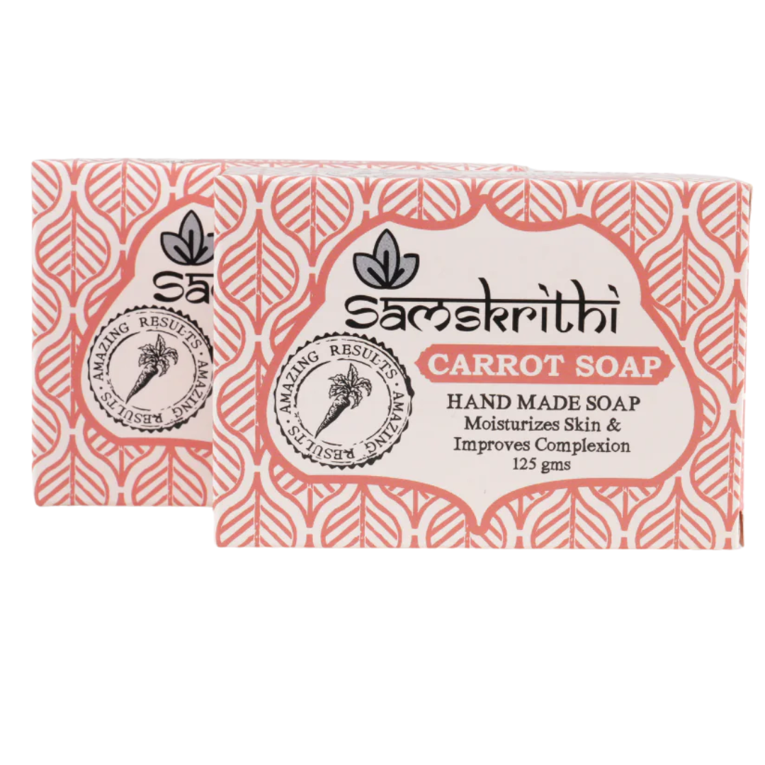 Samskrithi Naturals Orange Carrot Bathing Soap Bar - Handmade, 100% Pure & Natural with Goat Milk, Essential Oils, Exotic Herbs & Aroma, Pack of 2X125g | No Harsh Chemicals | Rich in Beta Carotene (Pack of 2)