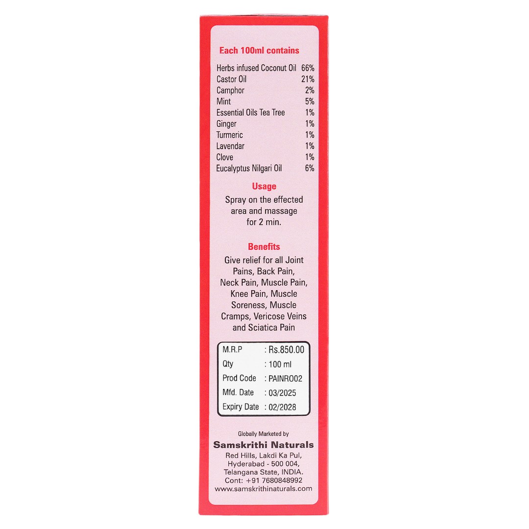Pain Relief Oil(100ML) - 100% Natural | Samskrithi Naturals