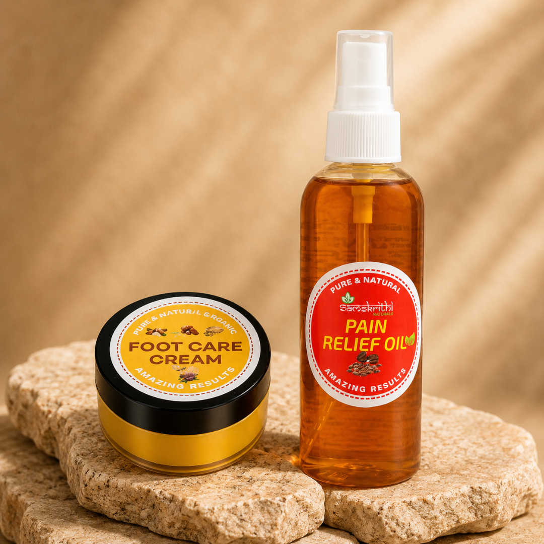 Samskrithi Naturals Pain Relief Oil and Foot Care Cream Set | Soothing Solution for Comfortable Foot Care | Pack of 2
