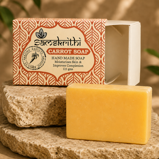 Samskrithi Naturals Orange Carrot Bathing Soap Bar ( Pack of 3)- Handmade, 100% Pure & Natural with Goat Milk, Essential Oils, Exotic Herbs & Aroma, Pack of 3X125g | No Harsh Chemicals | Rich in Beta Carotene